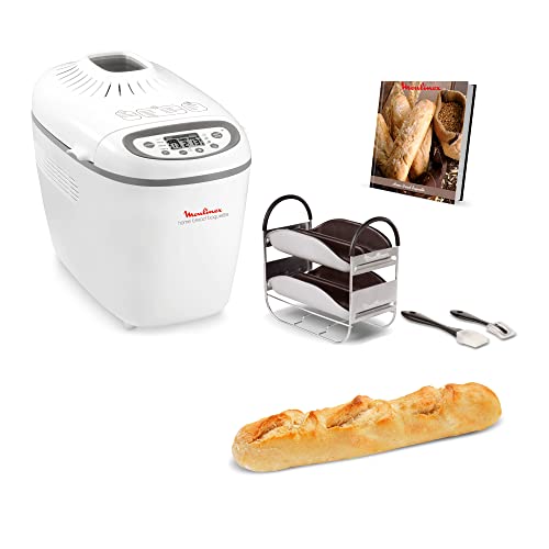 Moulinex OW6101 Home Baguette - Panificadora de 1650 W, 16 programas, hasta 1.5 kg, inicio programado, mantenimiento caliente, incluye bandejas para baguette, 2 aspas amasar y recetario, blanco