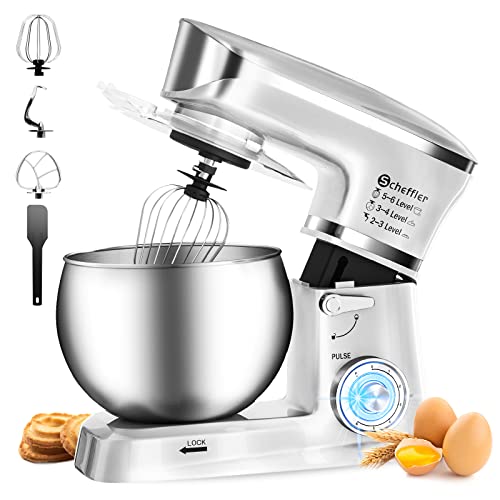 Robot de cocina Scheffler 2000 W, robot de cocina 6 L, máquina de masa, 6 velocidades, 8 otros accesorios incluidos, gancho para amasar, agitador plano, batidor (plata 6L)