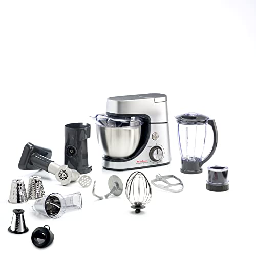 Moulinex Robot pastelero Masterchef Gourmet, 1100 W, kit de repostería, blender, cortador de verduras con accesorio para macedonia, picadora de carne, mini picadora QA519D32