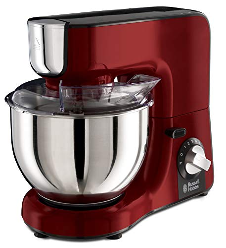 Russell Hobbs Batidora Amasadora Desire - Batidora Repostería, Velocidad Regulable, 1000 W, Varilla Batidora, Gancho para Amasar, Jarra Batidora de Cristal 1,5L, Tapa Antisalpicaduras, Rojo - 23480-56