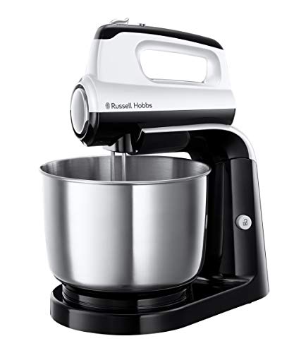 Russell Hobbs Batidora Amasadora Horizon - Repostería, 5 Velocidades, Función Turbo, 2 Varillas, 2 Ganchos para Amasar, Cuenco de Acero Inoxidable de 3,5 L, Negro y Blanco - 24680-56