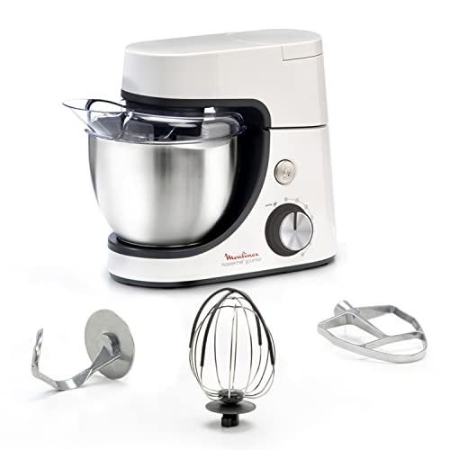 Robot amasador Masterchef Gourmet d Moulinex, capacidad 4,6 L, kit de repostería, tecnología Flex Whisk, batidor perfecto, batidor y amasado de aluminio fundido 8 velocidades, función Pulse QA510110