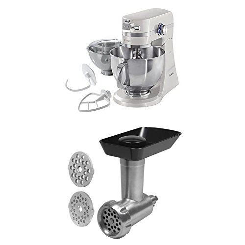 AEG KM4100 - Robot de cocina con motor de 1.4 caballos de potencia, color blanco + AEG AUM MG - Accesorio picador de carne