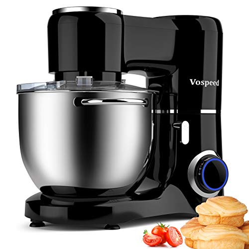 Batidora amasadora Vospeed 1500W 8L batidora para reposteria de la torta del mezclador eléctrico de cocina batidora con tazón de acero inoxidable, batidor, gancho amasador (negro)