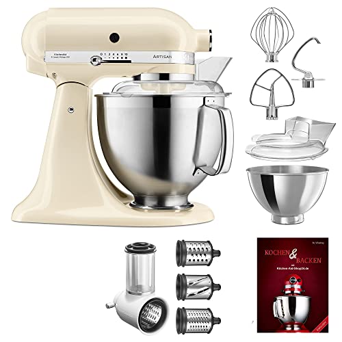 KitchenAid 5KSM185PSEAC Artisan P26 - Robot de cocina (185 unidades, incluye cortador de verduras 5KSMVSA) y libro de cocina