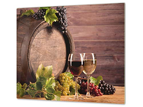 Cubre vitros de cristal templado - Tabla para cortar de cristal – Tabla para amasar y protector de vitro – UNA PIEZA (60 x 52 cm) o DOS PIEZAS (30 x 52 cm); D04 Serie bebidas: Vino 25