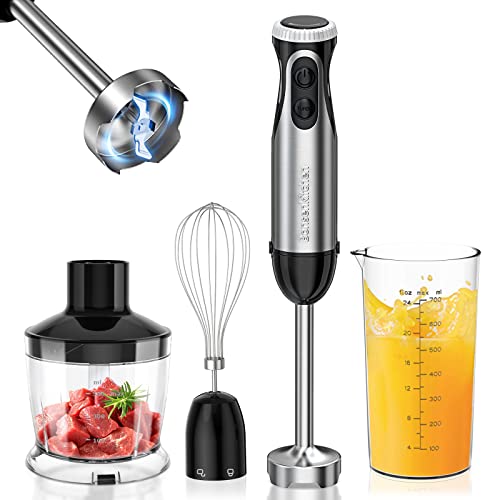 Bonsenkitchen batidora de mano multifunción 4 en 1 1000 W, 20 velocidades ajustables, con batidor, picadora de 500 ml y vaso medidor de 700 ml, procesador de alimentos sin BPA