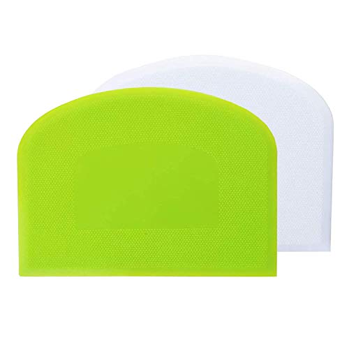 Rascador de Pasta de plástico, Cuerno de repostería, 2 Piezas de plástico, raspador de repostería, espátulas para Pan para Cocina, repostería, Crepes, 12 x 9,5 cm (Verde + Blanco)