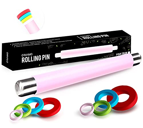 Rodillo de silicona Oriamo® - rodillo antiadherente - rollo de fondant sin BPA para pizza y cualquier otra pasta - el rodillo viene en una elegante caja de regalo (Rosa)