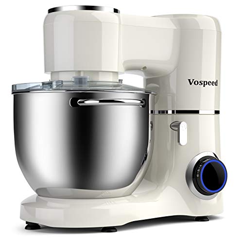 Batidora amasadora Vospeed 1500W 8L batidora para reposteria de la torta del mezclador eléctrico de cocina batidora con tazón de acero inoxidable, batidor, gancho amasador (white)