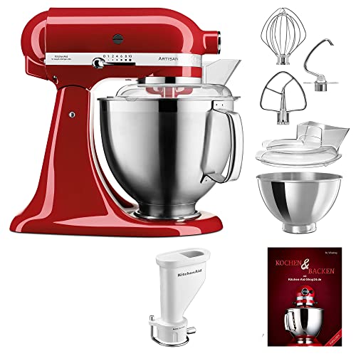 KitchenAid 5KSM185PSECA Artisan P26 Starter Set 185er (ShortPasta) - Robot de cocina (incluye accesorio para pasta de pasta corta (5KSMPEXTA) y libro de cocina (cocina y horneado), color rojo