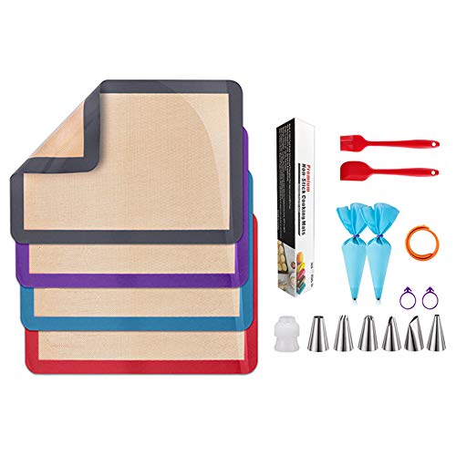 Tapete Para Hornear De Silicona, Repostería, Antiadherente Lavable Reutilizable Sin BPA, Macarrón Utensilios De Cocina Revestimientos Para Hornear Para La Galleta Pizza Pan De Molde (Set F)