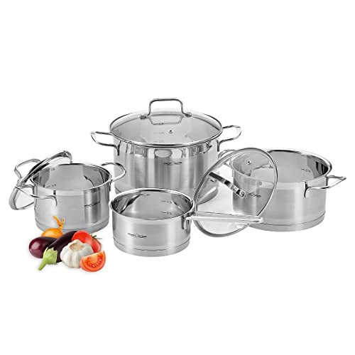 ProfiCook PC-KTS 1224 Induction Cooking Pot Set, 7 Pieces, for All Hobs, Induction Electric Hob, Ceramic Halogen and Gas Hob, Stainless Steel Pot Set with Lid, Scale on The Inside