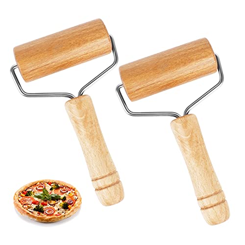 2Pcs Rodillo Cocina Amasar, Rodillo de Amasar con Mango,Rodillo de Cocina Madera, Rodillo de Madera Antiadherente Adecuado para Pastelería Pizza Galletas