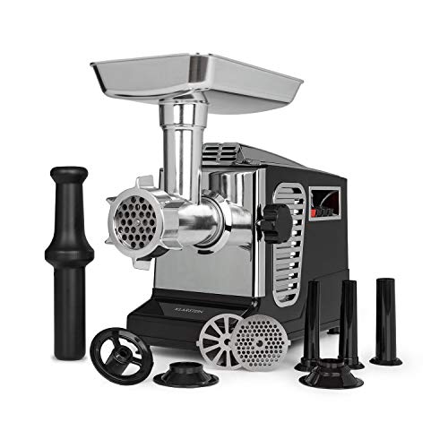 Klarstein Kraftprotz Picadora - Picadora de carne eléctrica, 700 W de potencia, 2 velocidades, Marcha atrás, Cuchilla de acero inoxidable, Gran bandeja de aluminio, Set de accesorios, Negro