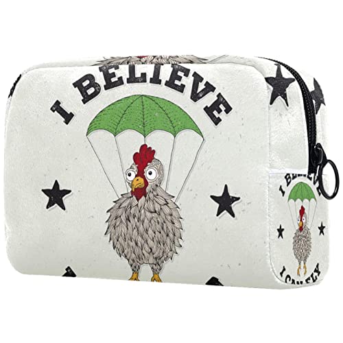 Funny Chicken I Belive I Can Fly Bolsa de cosméticos de viaje para mujeres y niñas, pequeña bolsa de maquillaje con cremallera, organizador de artículos de tocador, multicolor,