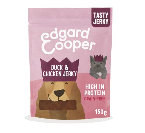 Edgard & Cooper Natural Treats for Adult Dogs & Puppies - Duck & Chicken Jerky - Grain Free Rewards Full of Fresh Meat - 150g Pack of 8