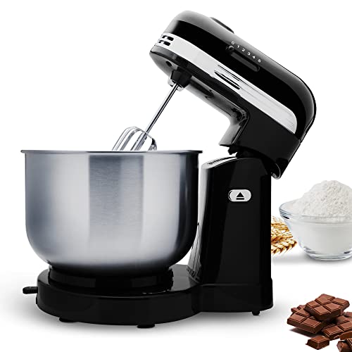 SOGO SS-14505 Amasadora para Repostería, Pan y más, Mezcladora y Batidora de Varillas, Con bol Giratorio de Acero Inoxidable 3,5L sin tapa, Con 5 velocidades + Turbo, Sin BPA 350W Negro