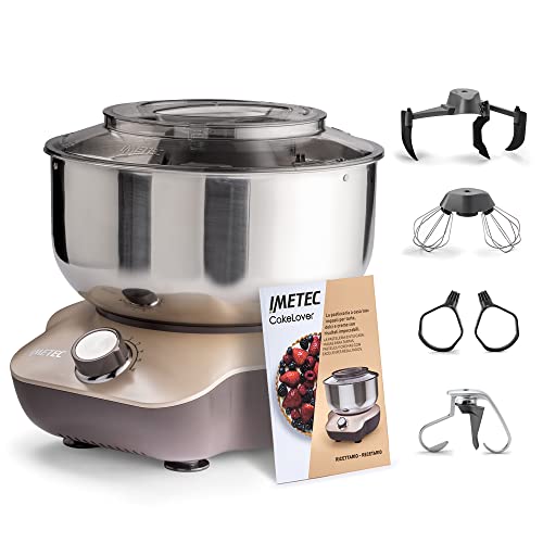 Imetec CakeLover - Batidora planetaria para dulces, cremas y masas saladas, equipada, compacta, 1500W, batidores, palas y ganchos, recipiente de acero inoxidable, 5 litros, 6 velocidades, recetario