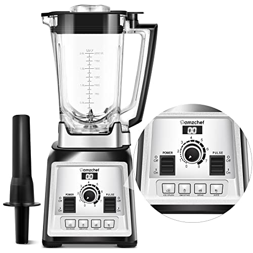 AMZCHEF Batidora de Vaso 2000W - Licuadoras para Zumos y Batidos - Batidora Smoothie Blender con Regulador de 8 Velocidades - Blender Profesional con 4 Teclas Predefinidas - Contenedor 2L sin BPA