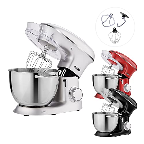 Arebos Batidora Amasadora Multifunción 1500W Plata | Recipiente de acero inoxidable de 8 L | Robot de Cocina con 3 herramientas Gancho para Amasar, Varillas, Gancho para mezclar | 6 Velocidade