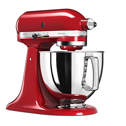 KitchenAid 5KSM125 EER Artisan 5KSM125EER-Robot de Cocina, tazón de 4.8 L, Color Rojo, 300 W, 4.8 litros, 52 Decibelios, Kaiserrot