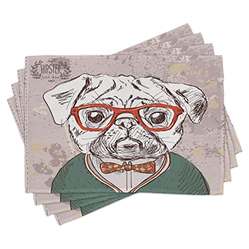 ABAKUHAUS Perro Salvamantel Set de 4 Unidades, Hipster amasados ​​de la Vendimia, Material Lavable Estampado Decoración de Mesa Cocina, Multicolor