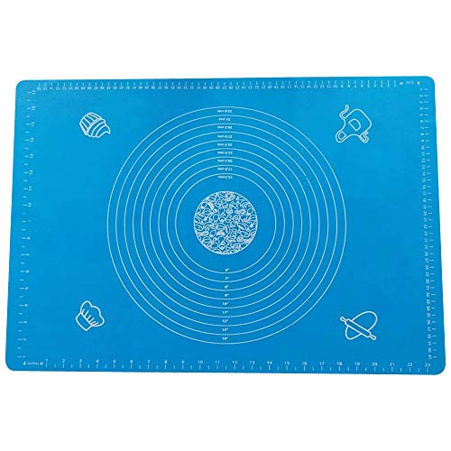 XYDZ Almohadilla Para Amasar, Alfombrilla de Silicona Para Hornear Con Medidas, Tabla de Cortar Antideslizante y Antiadherente Para Hacer Galletas, Macarons, Pan y Pasteles (Azul)