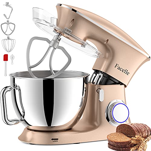 Facelle Batidora Amasadora 1500W, Amasadora de Pan Para Repostería, 8L Robot de Cocina Amasador, Bajo Ruido, Potente y Profesional, 6 Velocidades con Pulso, Bol de Acero Inoxidable (Champagne)