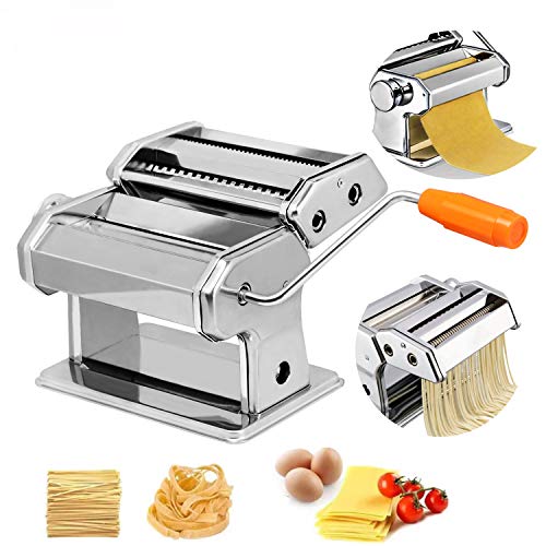 HENGMEI Máquina para Hacer Pasta Fresca Manual de Acero Inoxidable Máquina de Rodillos para Casa