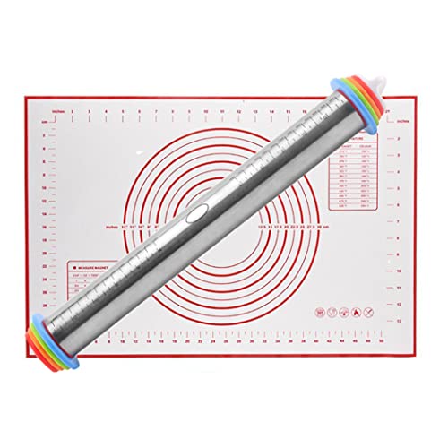 Digead Gearific Rodillo para Hornear, Rodillo de Amasar con 4 Discos Ajustables y Marca de Medición Estera de Cocción de Silicona, para Todas Masas, Pizza, Galletas, Estable y Duradero