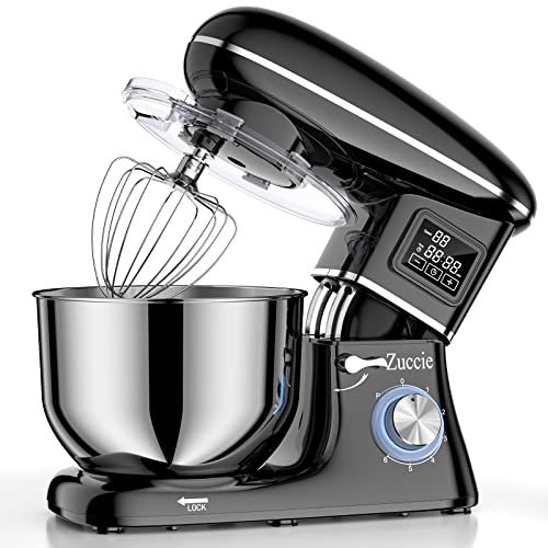 Batidora Amasadora ZUCCIE 1500W 6,5QT Pantalla Táctil LCD (Función de Temporización) Amasadora Profesional, 6+P Negro Amasadora de Pan con 5 Herramientas de Mezcla y Protectores Antisalpicaduras