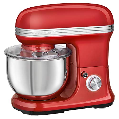 ProfiCook PC-KM 1197 - Amasadora, 8 velocidades, cuenco de acero inoxidable de 5,0 litros para preparar masas de 2,5 a 3 kg, motor potente, tapa de aluminio fundido (lacado), color rojo