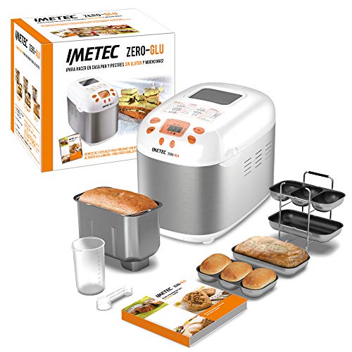 Imetec Zero-Glu Panificadora, 20 Programas Pan y Dulces, sin Gluten, Accesorios para 3 Formas diferentes de Pan, Temporizador Digital, Libro de Cocina, Capacidad 1 kg, Amasa, Fermenta y Hornea, 920W