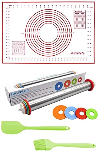 feixia Rodillo - Rodillo Antiadherente de Acero Inoxidable de 17 '' con Anillos de Grosor Ajustable para Hornear Galletas Chapati Fondant Dough Pastry Pizza Pie Crust