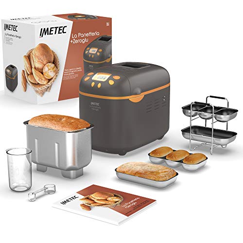 Imetec Panificadora La Panetteria+Zeroglu, 20 programas para pan, chapatas, panecillos, dulces con harinas naturales y sin gluten, 2 palas de amasado, temperatura controlada de fermentado, recetario