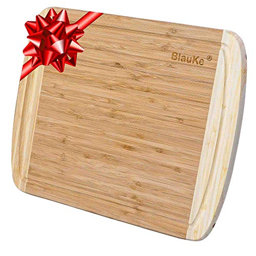 BlauKe® Tabla de Cortar para Cocina, Madera de Bambú (Grande 37x29cm) – Tabla de Madera para Cortar Carnes, Verduras, Quesos, Pan, Embutidos – Tabla de Cocina, Bandeja para Servir Comida