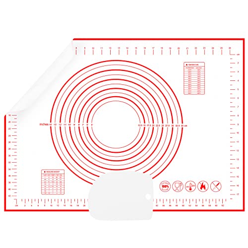 Esvyit Tapete de Silicona para Pasteleria 70 x 50cm, Grande Esterilla Silicona para Horno con Rasqueta de Masa, Tapetes para Amasar y Hornear con Medidas para Macarrón, Pizza, Fondant